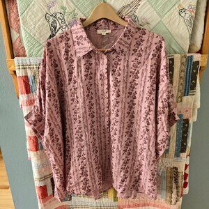 Easel Oversized Pink Floral Pattern Boho Top Women's L